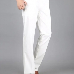 Plain white straight-leg pants for men